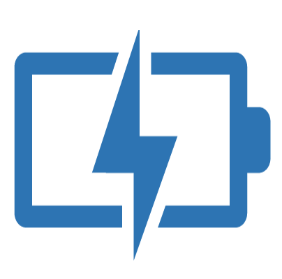 Blue battery icon with a lightning bolt inside indicating charging or power.