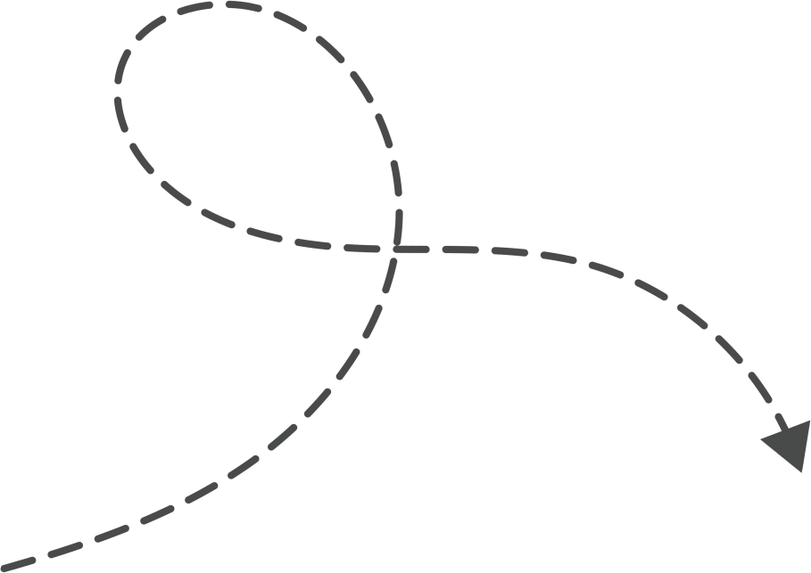 Thin curved gray arrow with loops on a transparent background.