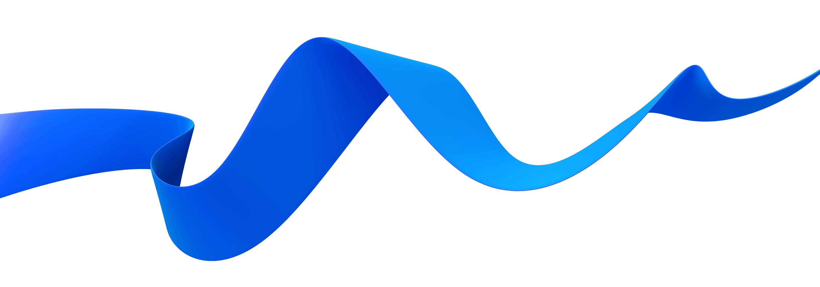 Smooth blue 3D ribbon with flowing curves on a transparent background.