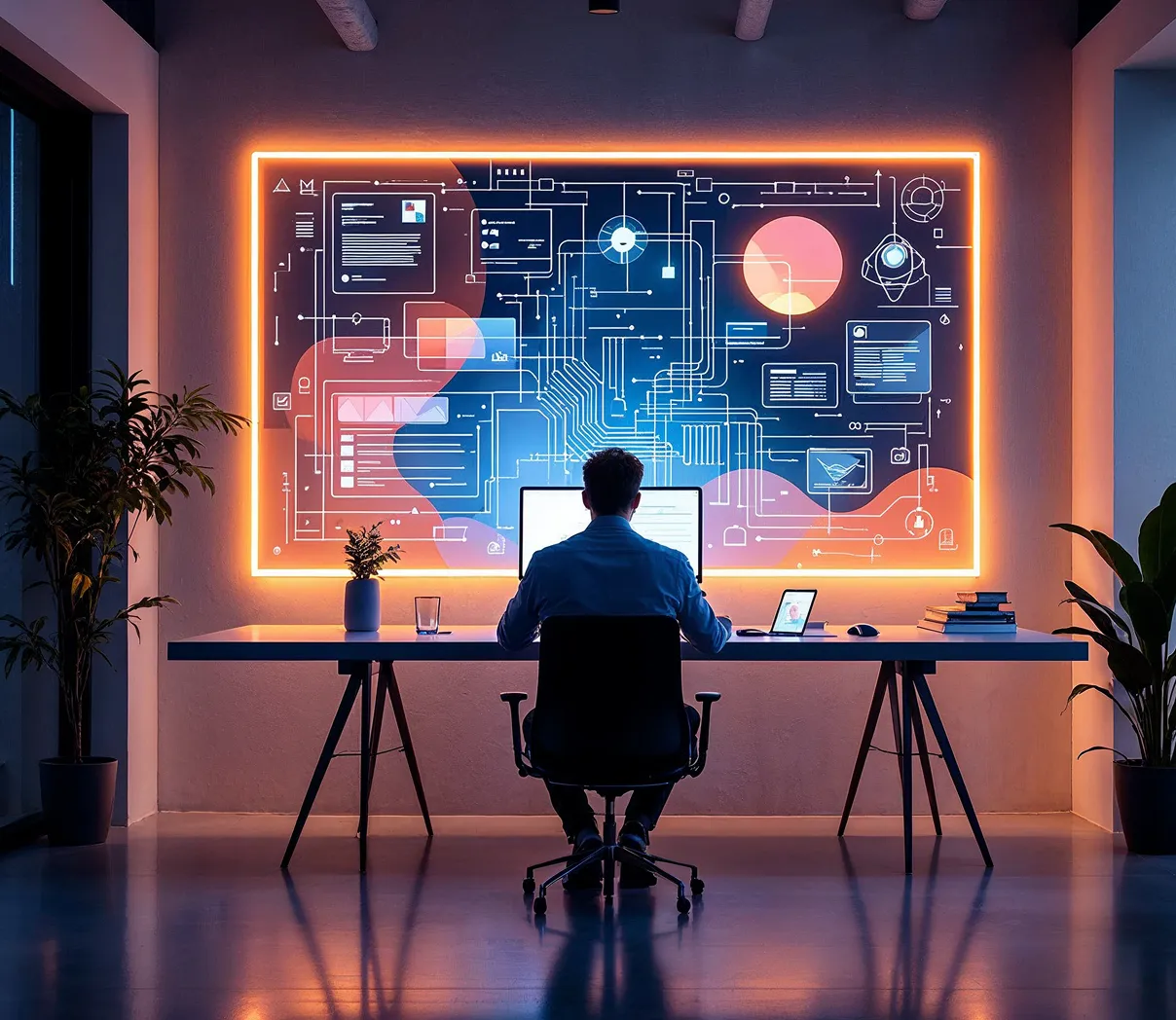 developer webflow pracujący na komputrze przed dużym ekranem