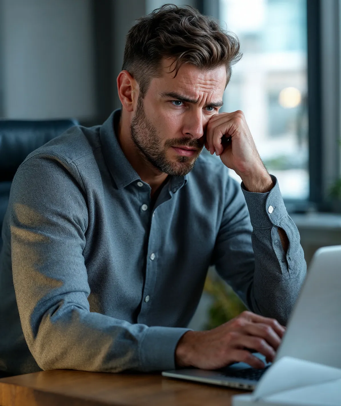 czy strona realizuje Twoje cele - zatroskany biznesman patrzy w laptop