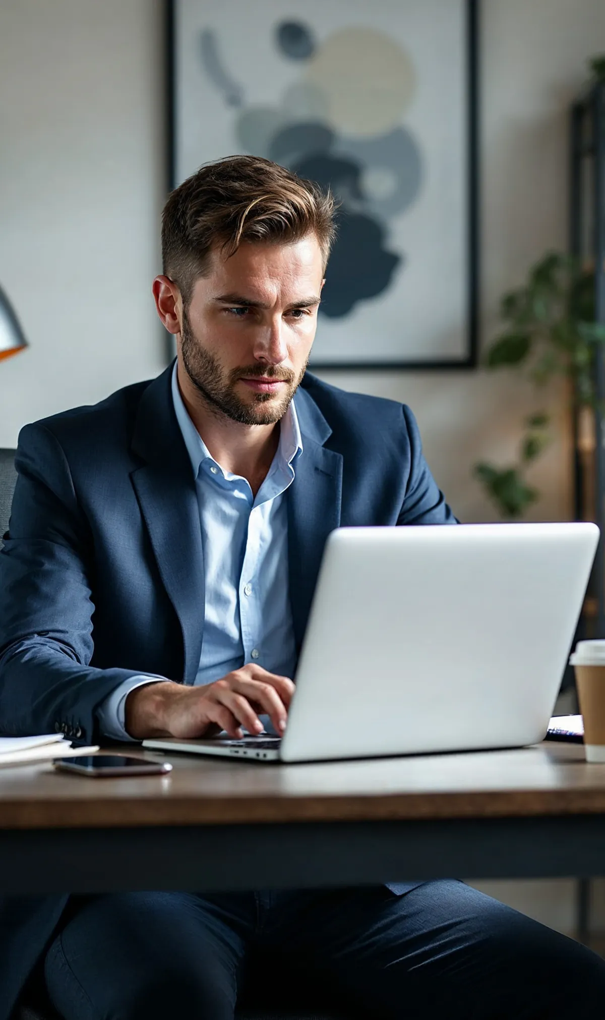 nowoczesna strona w WordPress z Bricks - właściciel firmy spogląda z dumą na ekran laptopa