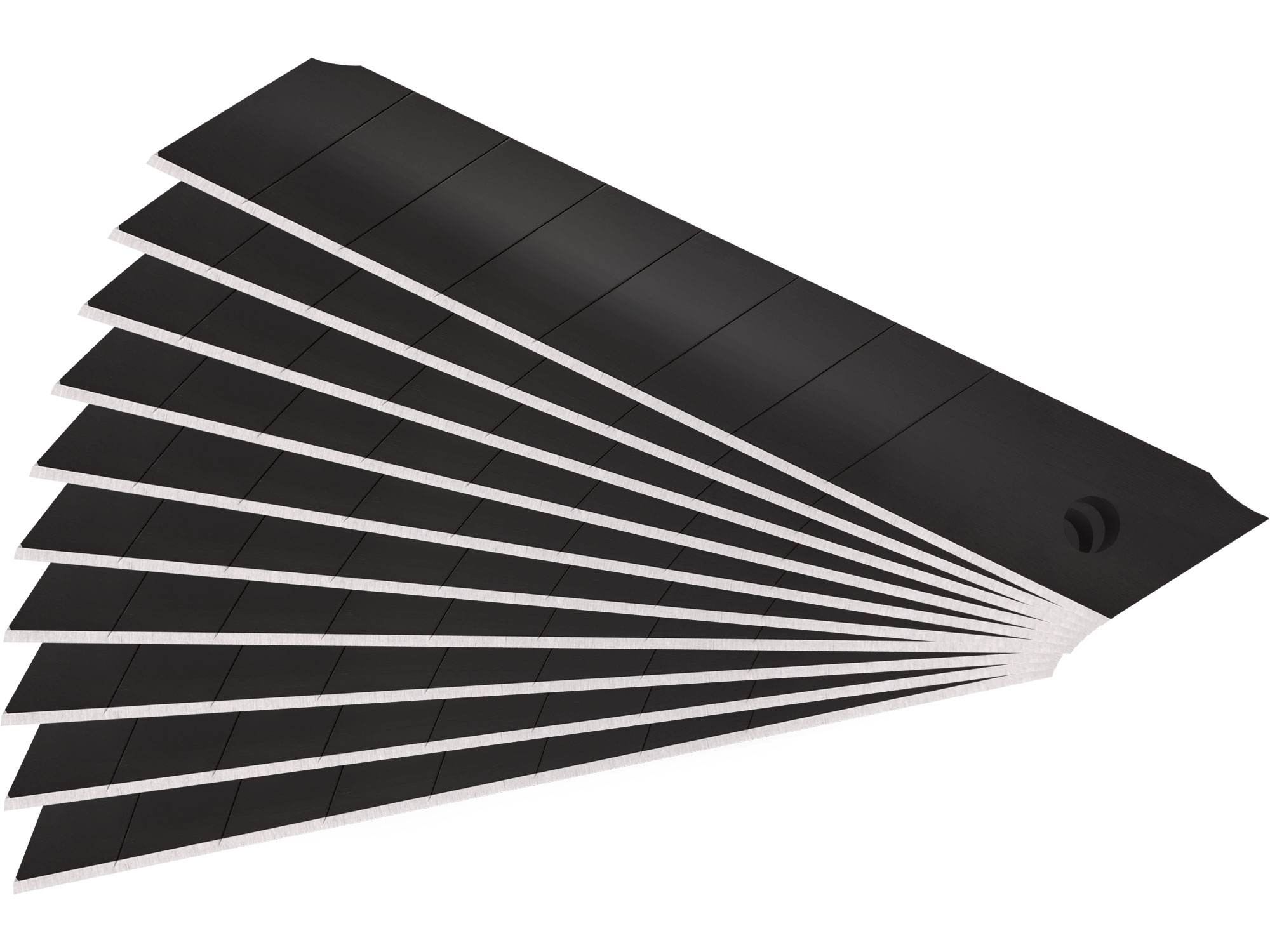 pótpenge 10 db, fekete, dupla vágóéllel; 18×100×0,5mm, 7 szegmens, SK2 acél, HRC <= 65,  lézeres élezés