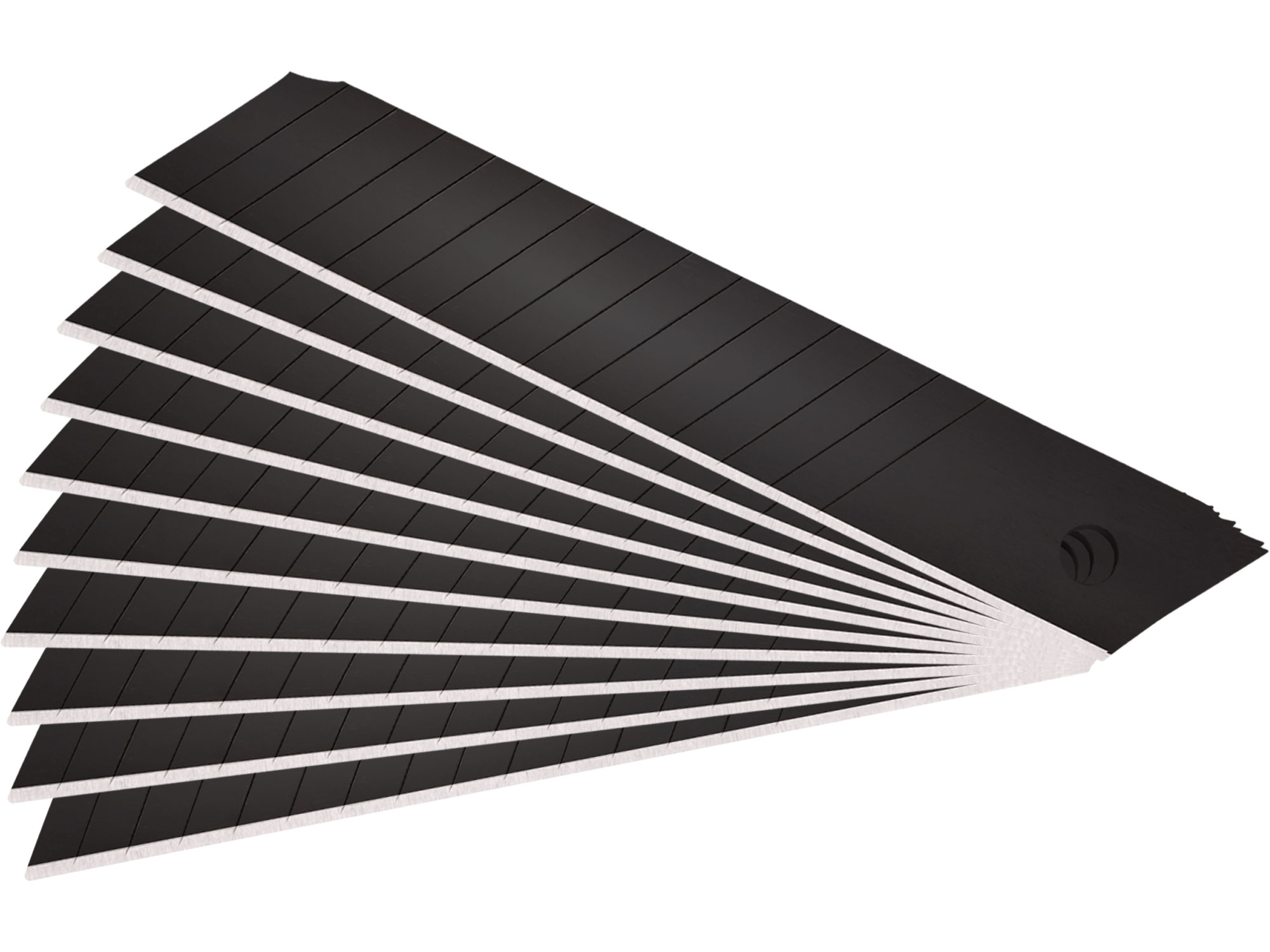 pótpenge 10 db, fekete, dupla vágóéllel; 18×100×0,5mm, 14 szegmens, SK2 acél, HRC  <= 65,  lézeres élezés