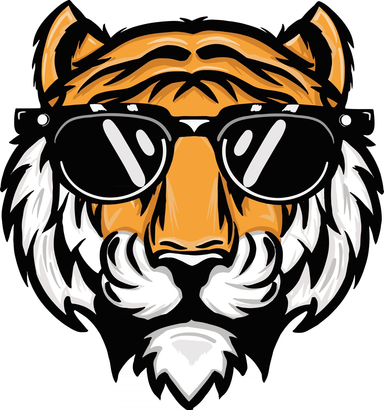 Drawn image of tiger wearing sunglasses.