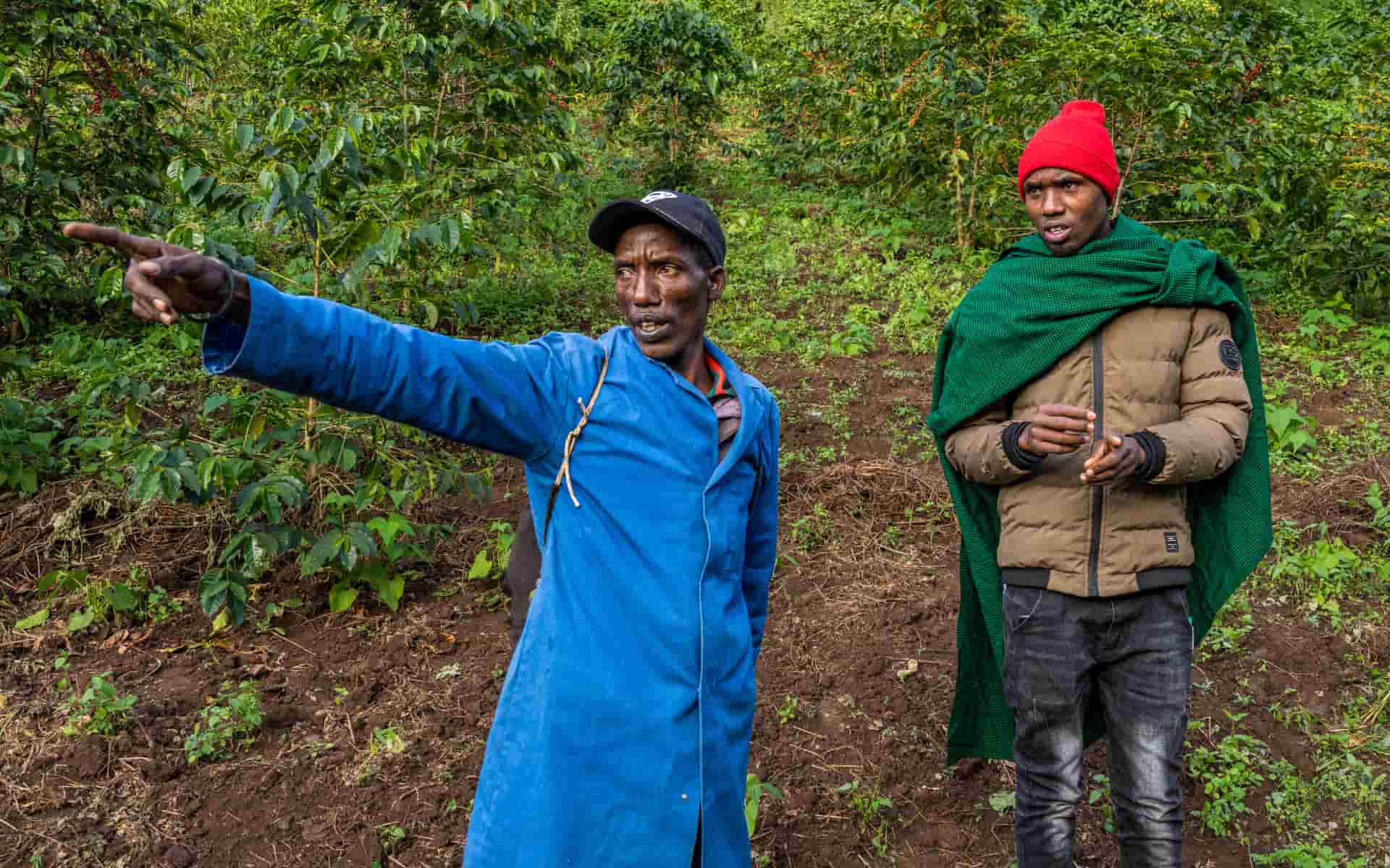 Sadikiel speaks with a local farmer about a wildlife conflict.