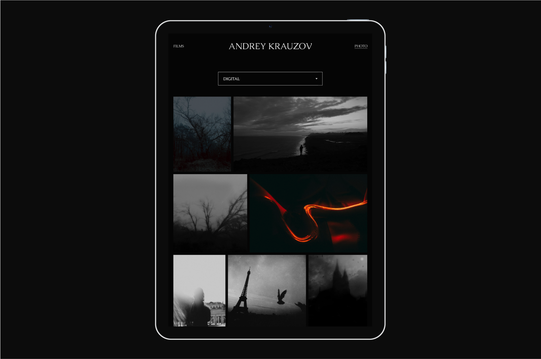 Screen of photo works in the tablet mockup