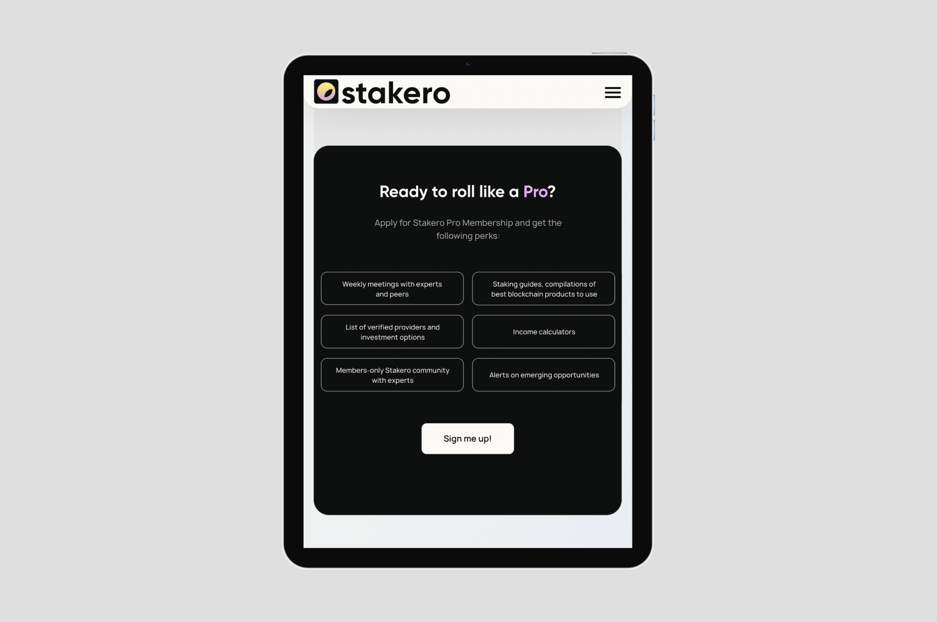 tablet mockup with registration screen