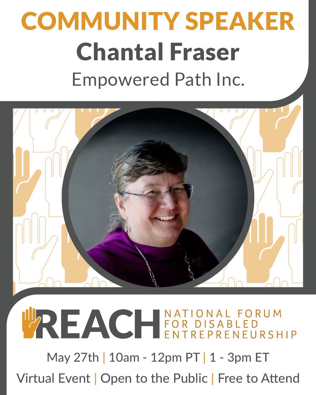 Chantal's image and Empowered Path featured in the REACH Forum branding.