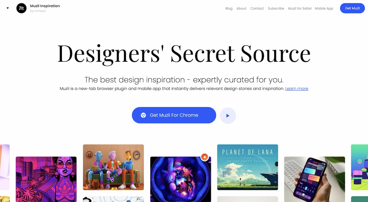 Muzli Inspiration Extension Landing Page