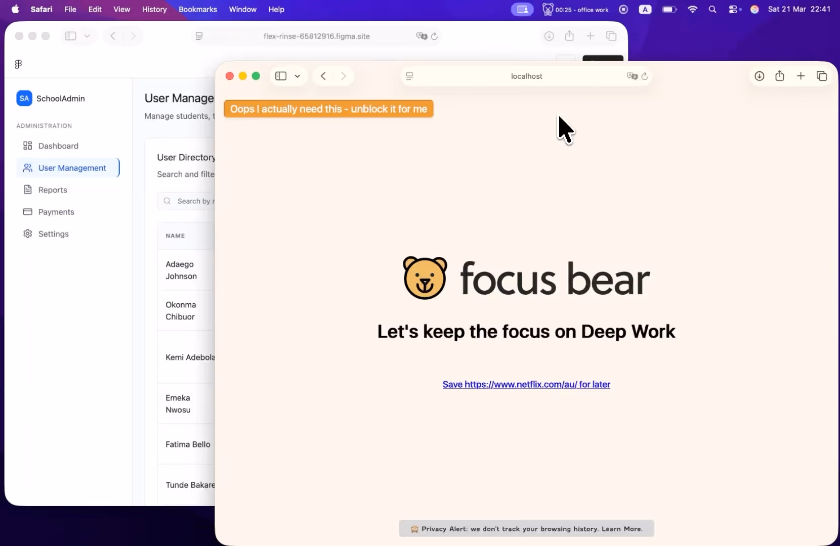 Focus Bear Blocking Screenshot
