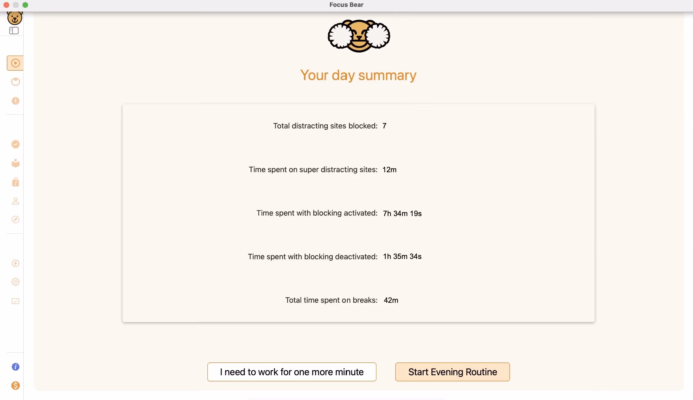 Screenshot of Day Summary