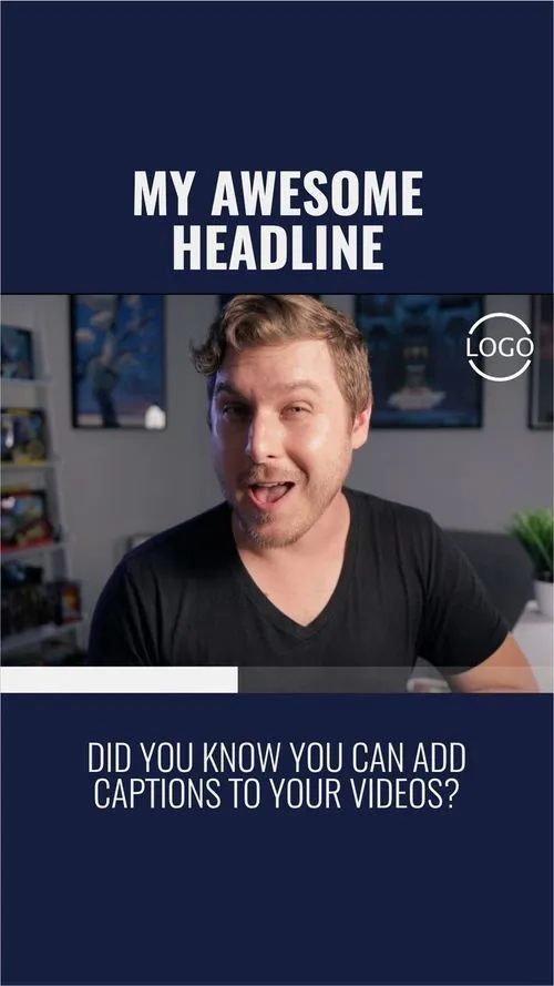 a vertical video template for Zubtitle featuring a caucasian male smiling at camera with a logo in the top right corner and a subtitle near the bottom that reads "did you know you can add captions to your videos?"