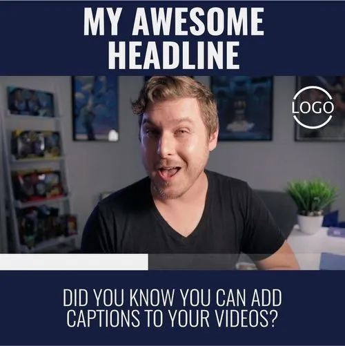 a portrait video template for Zubtitle featuring a caucasian male smiling at camera with a logo in the top right corner and a subtitle near the bottom that reads "did you know you can add captions to your videos?"