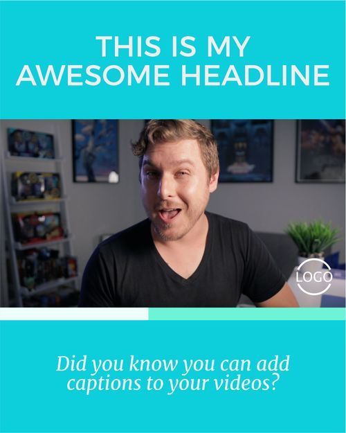 a vertical video template for Zubtitle featuring a caucasian male smiling at camera with a logo in the top right corner and a subtitle near the bottom that reads "did you know you can add captions to your videos?"