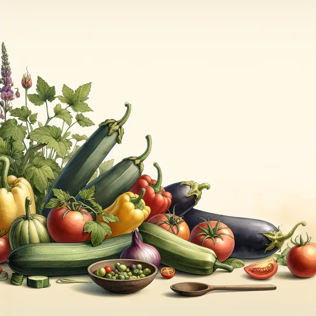 Assorted fresh summer vegetables ready for gardening.
