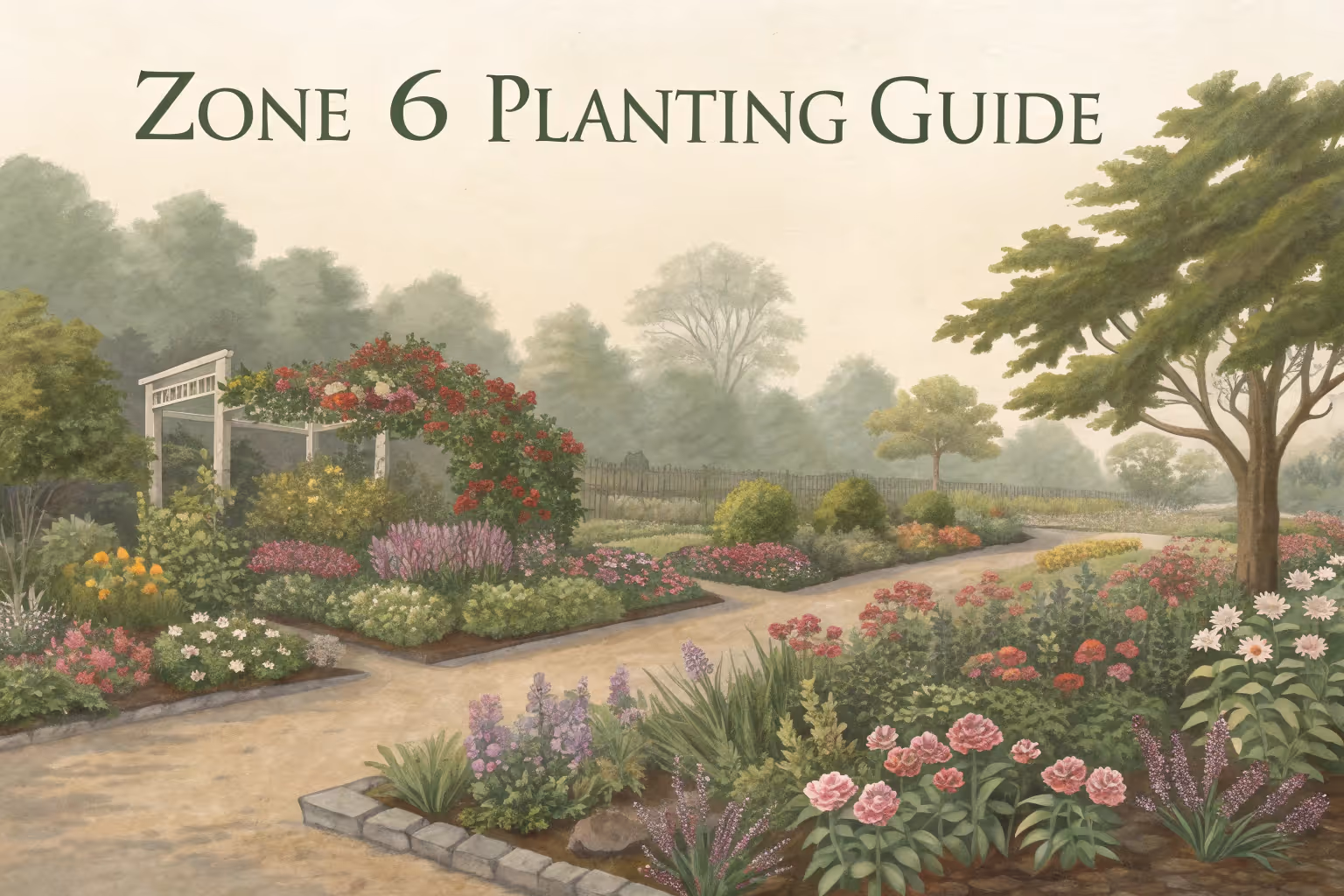 Zone 6 planting guide chart showing planting times and suitable plants.