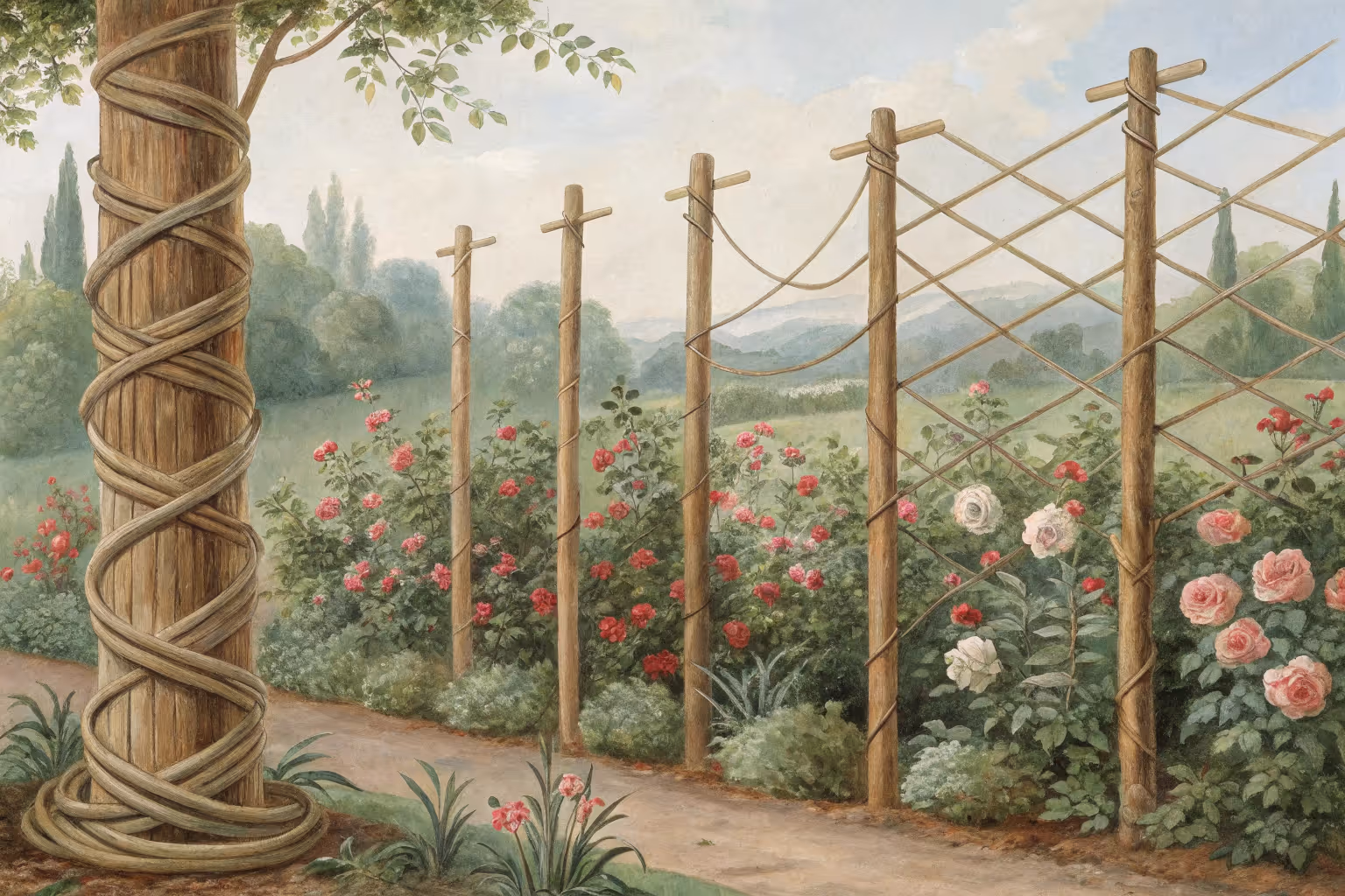 Garden twine and stakes arranged together.