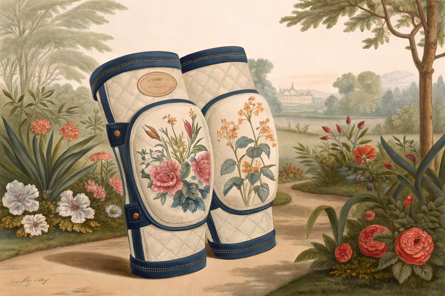 Gardening knee pads placed on grass.