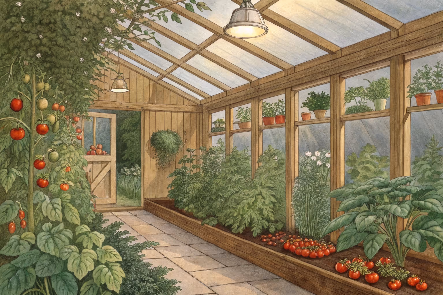 Plants growing indoors under artificial lighting.
