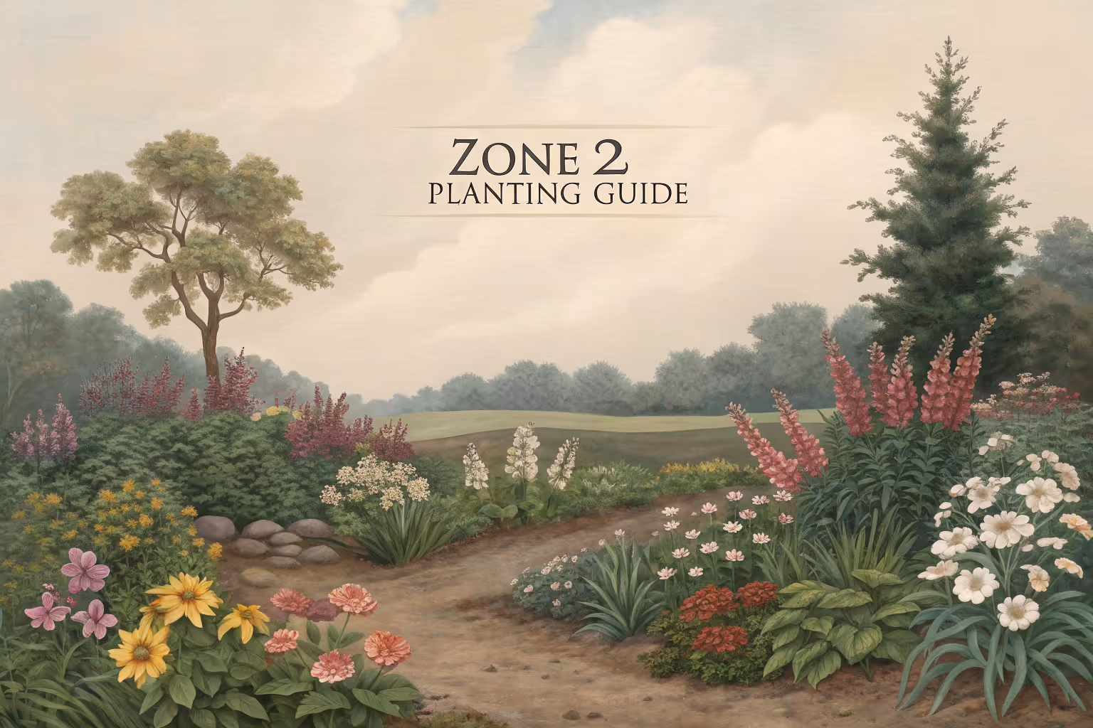 Zone 2 planting guide chart showing plants suitable for cool climates.