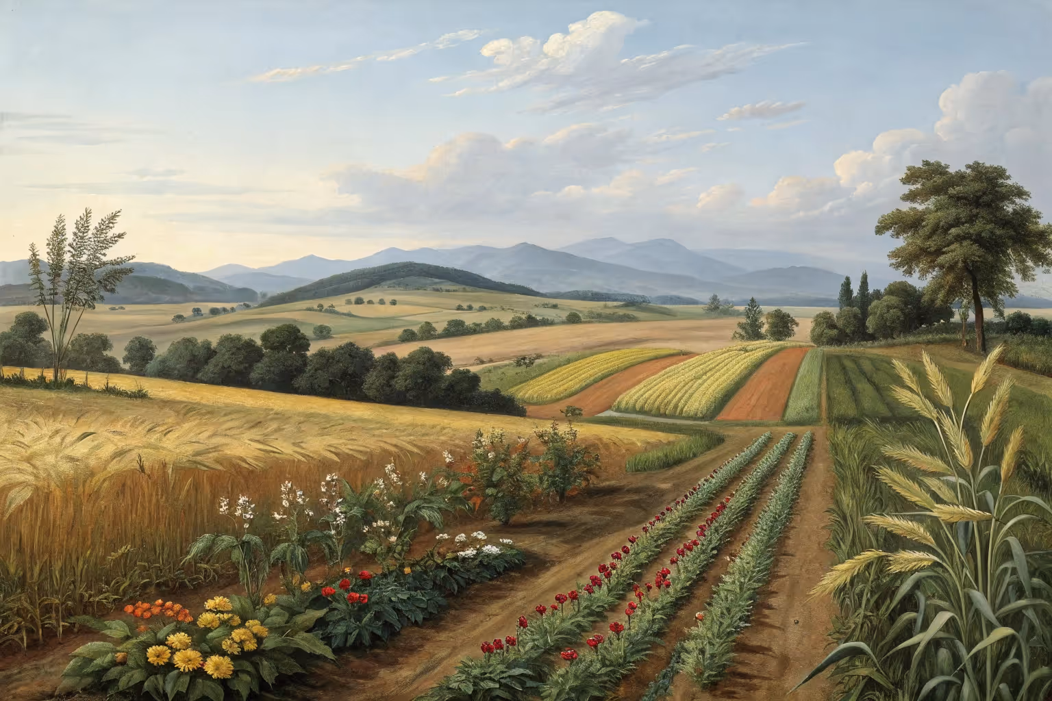 Variety of profitable market garden crops including vegetables and herbs.