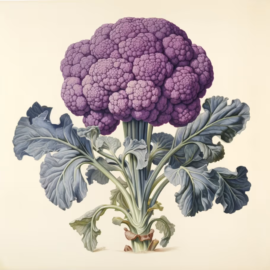 Purple cauliflower growing in a garden.
