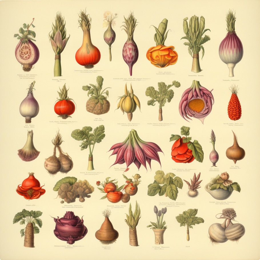 Various vegetables and their seeds.