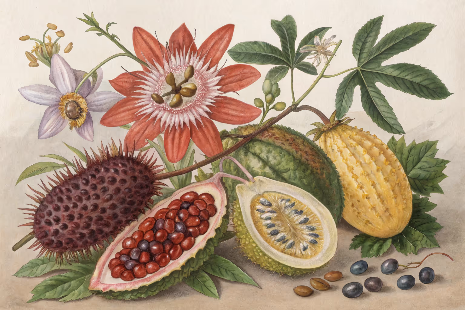 Assorted native plant seeds displayed on a surface.