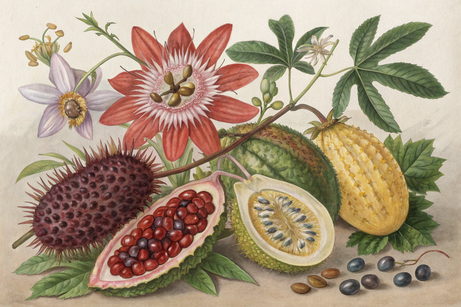 Assorted native plant seeds displayed on a surface.