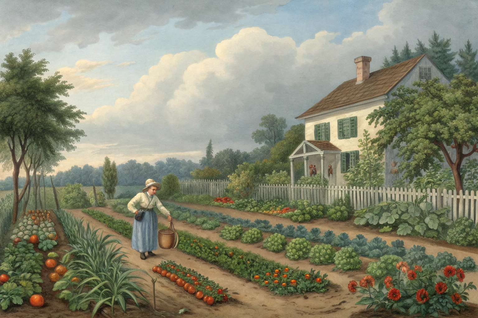A person tending to vegetable plants in a home garden.