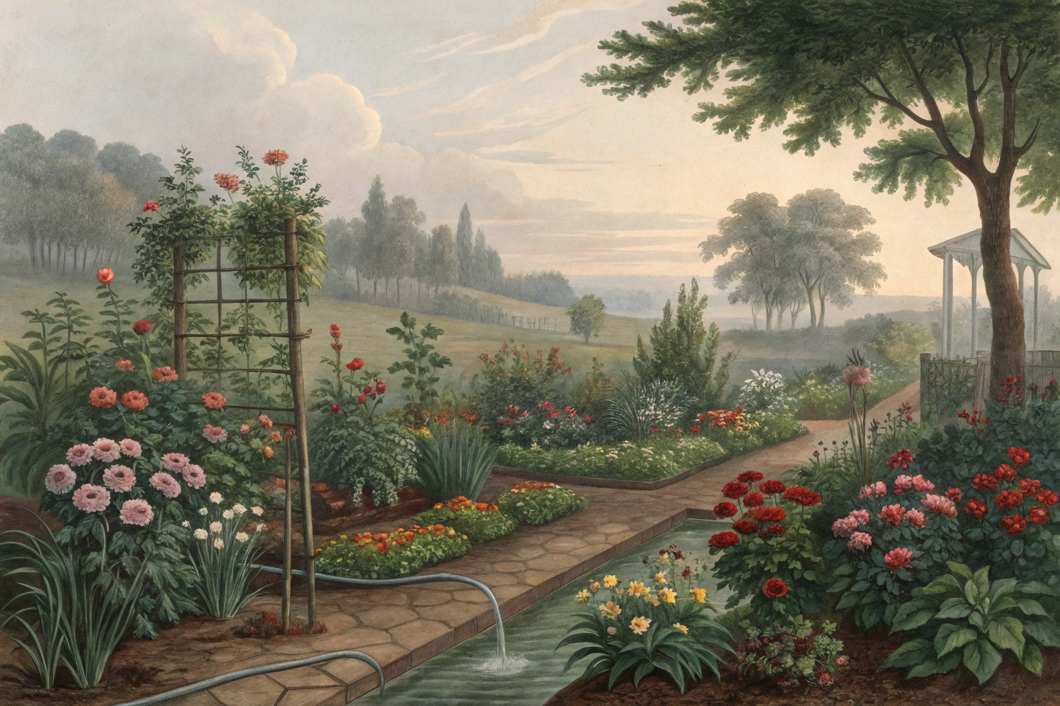 A person waters vegetable plants with a watering can labeled 'greywater' in a backyard garden.
