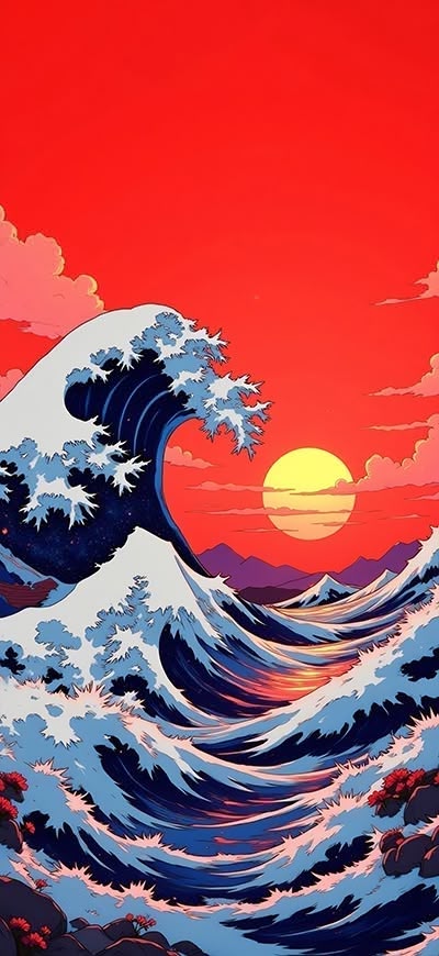 Anime red wave wallpaper