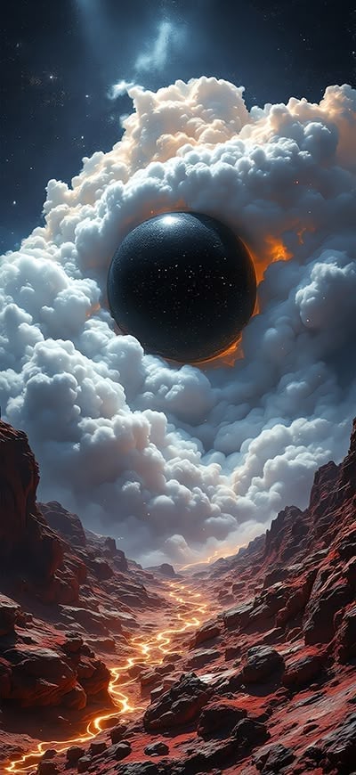 Fantasy planet and clouds wallpaper
