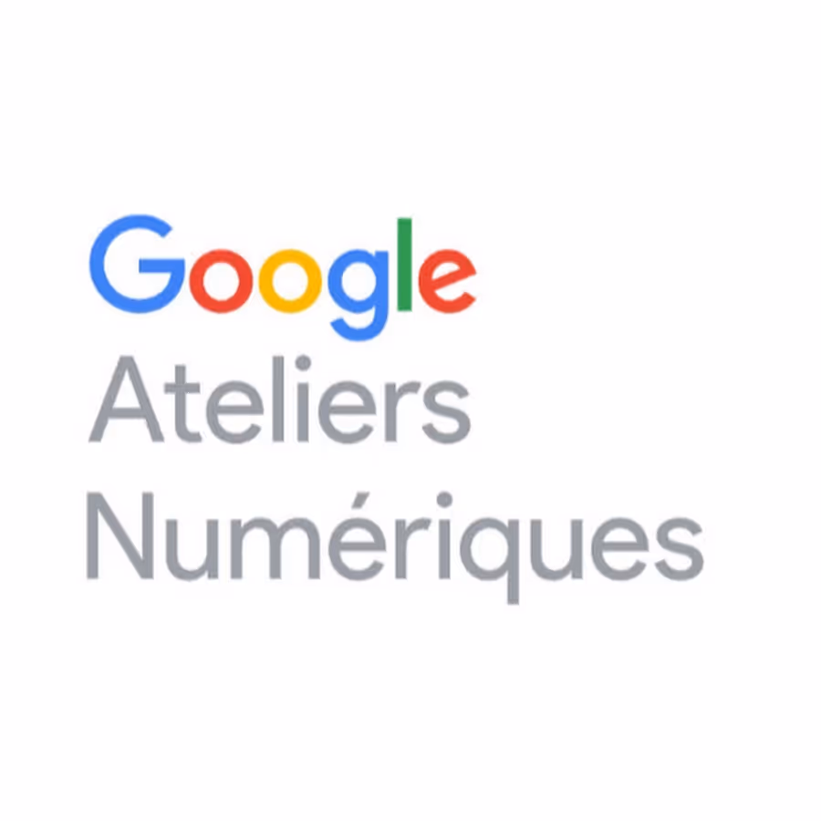 Google Ateliers Numériques logo with Google in multicolor letters and the text 'Ateliers Numériques' in gray below.