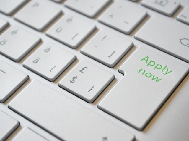 A keyboard with a key that says "Apply Now." Post title: 6 Job Application Tips For These Trying Times