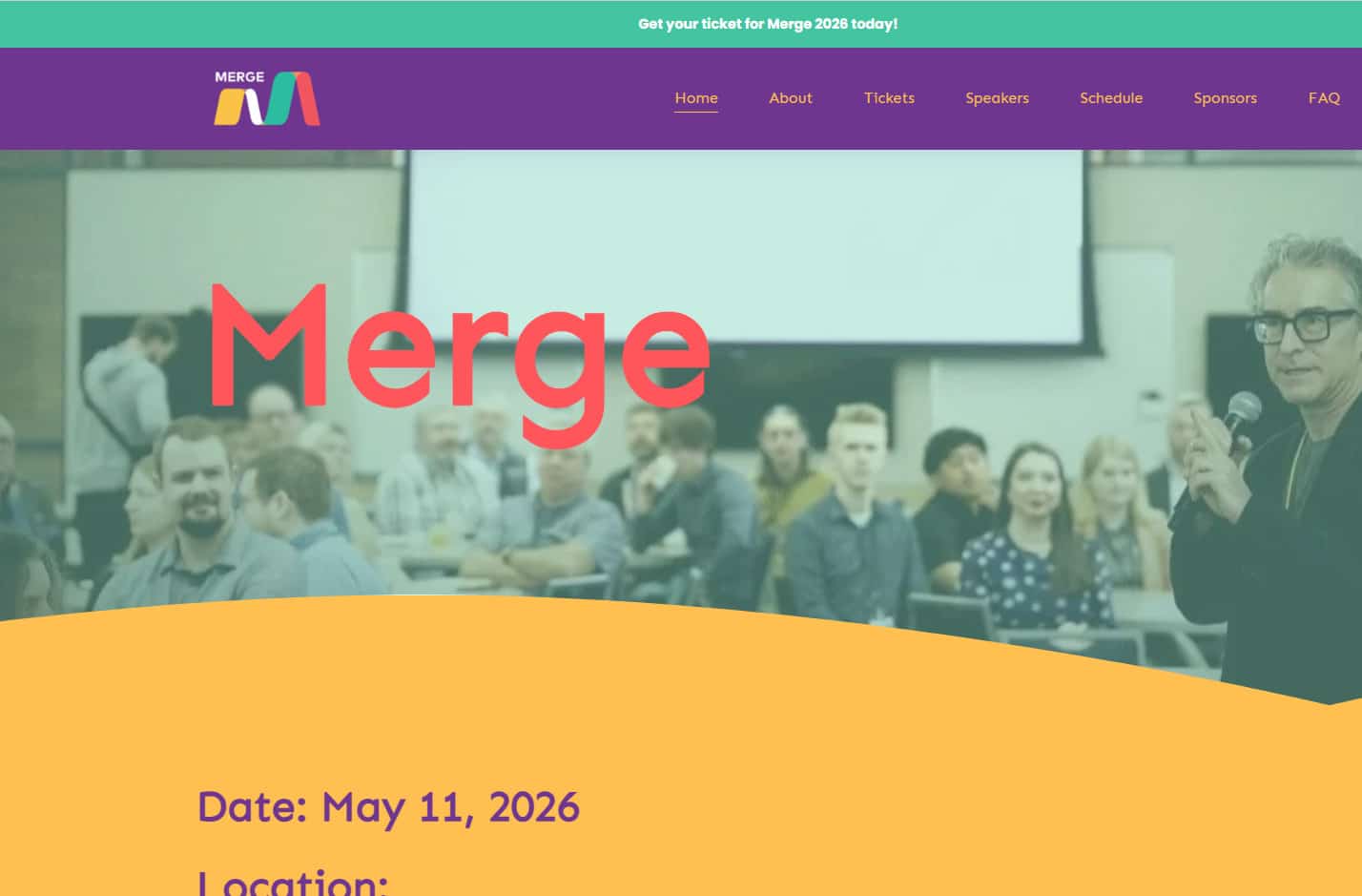 A screenshot featuring the Merge 2026 conference website