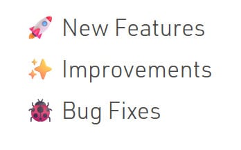 A list reading: New Features, Improvements, Bug Fixes, illustrating a post titled "Release Notes Are Only Useful If People Actually Read Them: The Digest Fix"