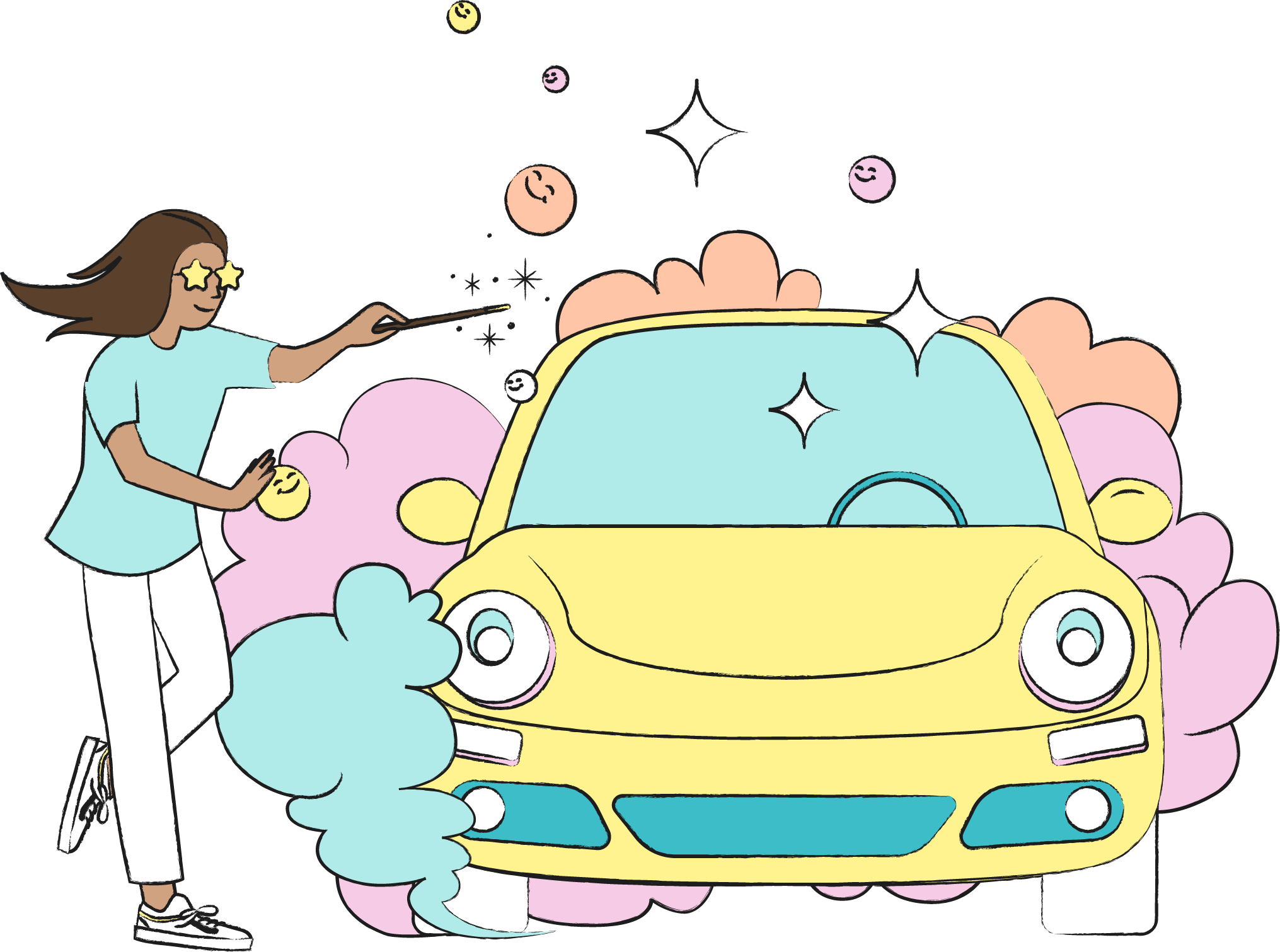 Illustration of a person washing a yellow car