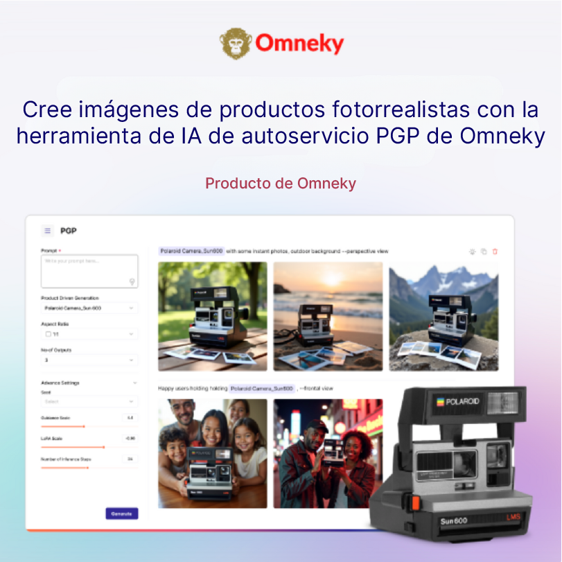 Imagen de producto fotorrealista generada por IA de un dispositivo moderno y elegante, que muestra la herramienta de autoservicio PGP de Omneky.