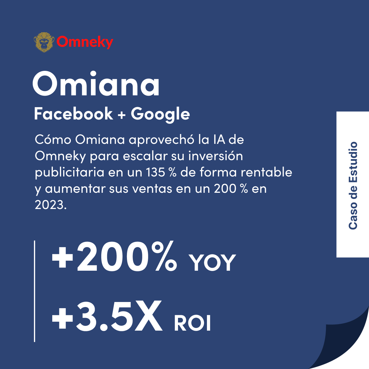 Omiana’s case study highlighting a 3.5X ROI and +200% YoY sales growth through Omneky’s AI-driven ad campaigns.