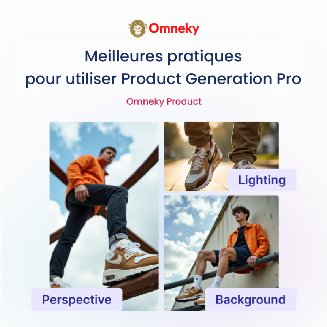Image de produit générée par IA montrant une paire de baskets élégantes sur une structure métallique, mise en valeur par un éclairage chaud et un arrière-plan dynamique.