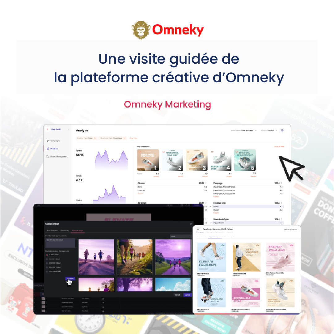 La plateforme créative d’Omneky, propulsée par l’IA, présentant des modèles de publicités, des analyses de performance et des outils d’édition vidéo pour une création publicitaire simplifiée.