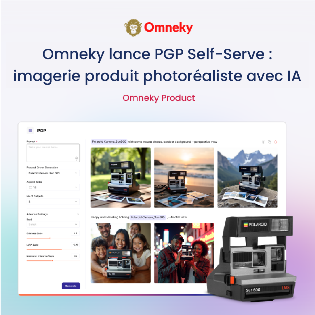 Image de produit photoréaliste générée par IA d’un gadget moderne et élégant, mettant en avant l’outil PGP Self-Serve d’Omneky.