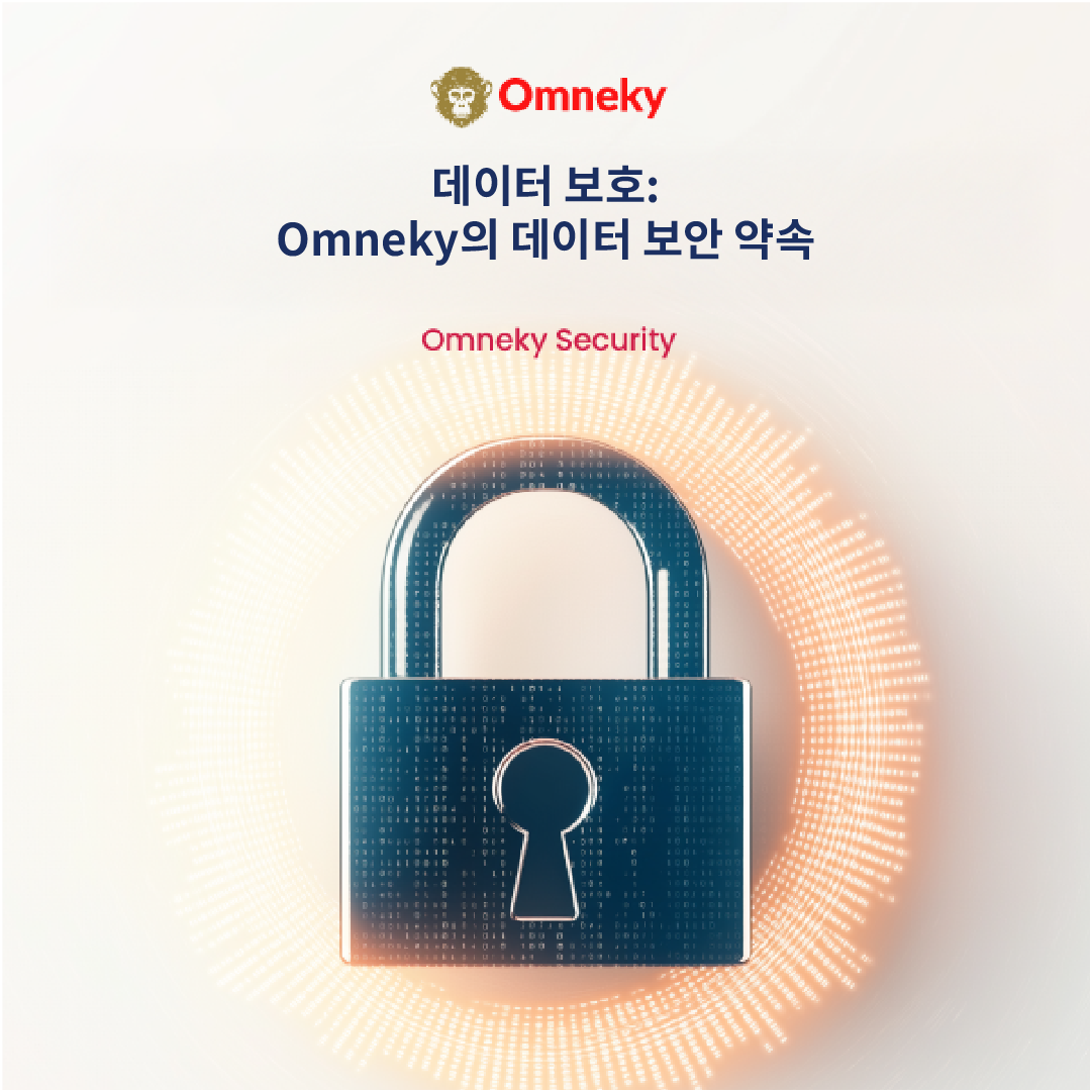 Omneky의 강력한 데이터 보안 프레임워크를 보여주는 암호화 아이콘과 방패로 디지털 데이터를 안전하게 표현합니다.