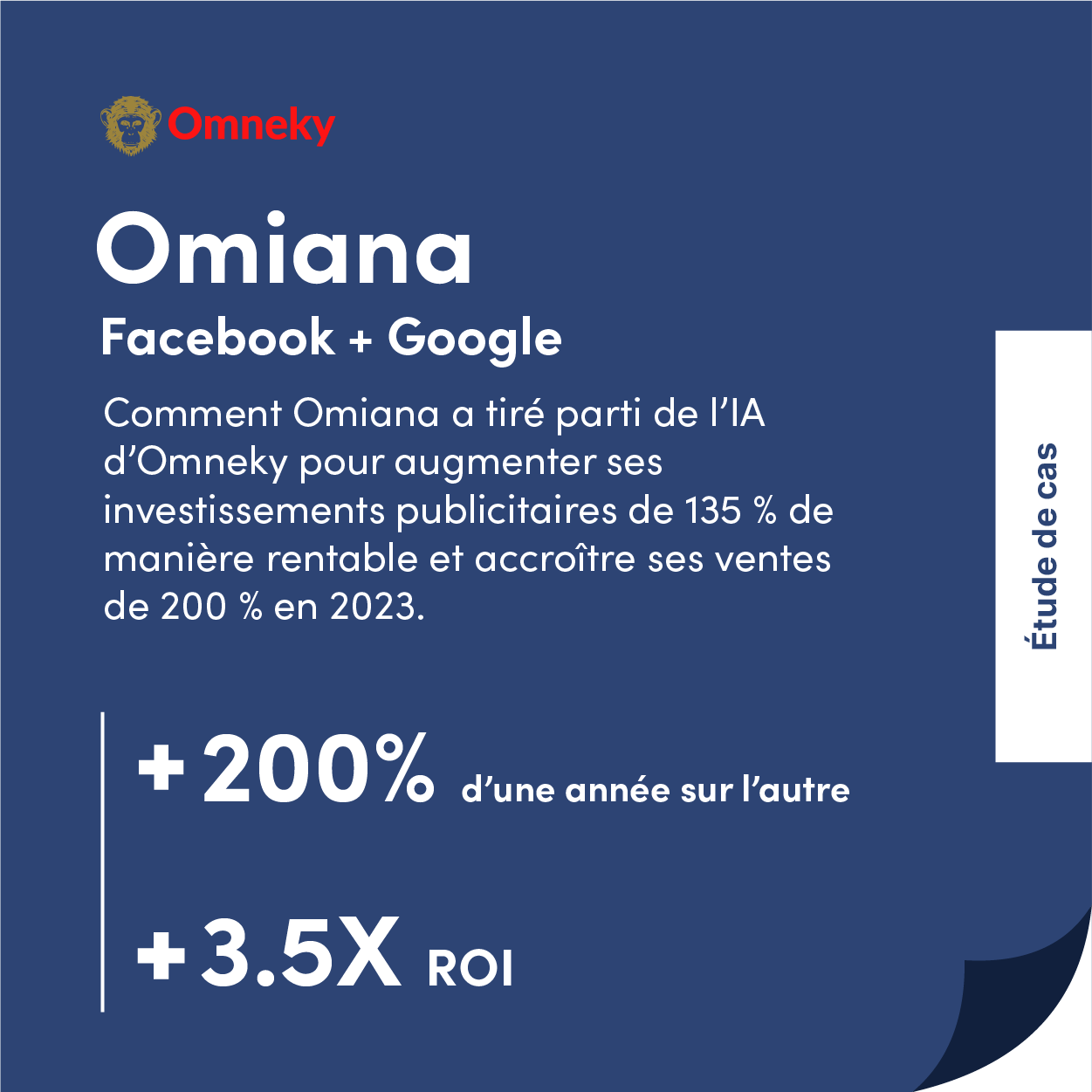 L'étude de cas d'Omiana met en évidence un retour sur investissement multiplié par 3,5 et une croissance des ventes de +200 % en glissement annuel grâce aux campagnes publicitaires pilotées par l'IA d'Omneky.