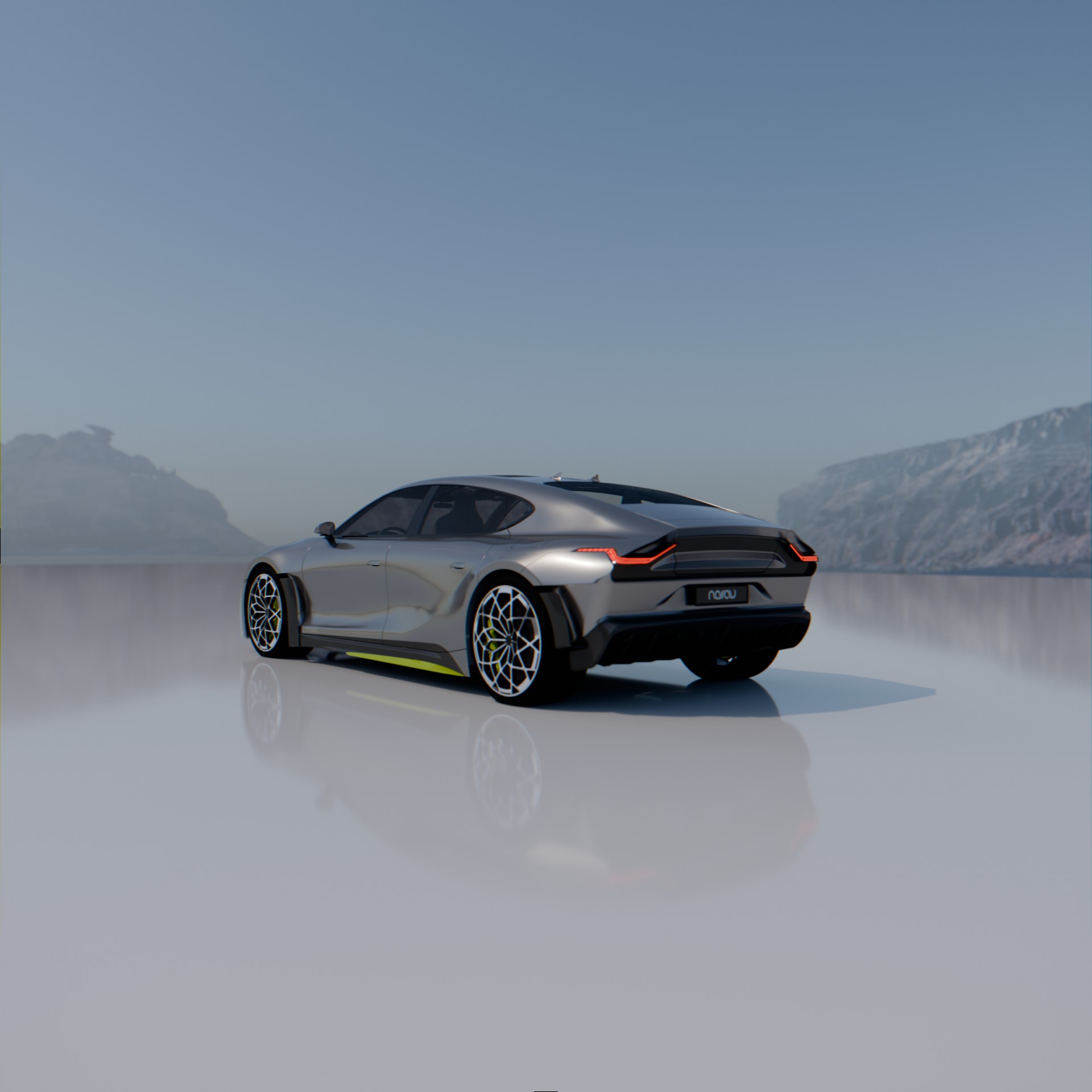 Nassau EV GT, a four-seat electric grand tourer concept, rear three-quarter view
