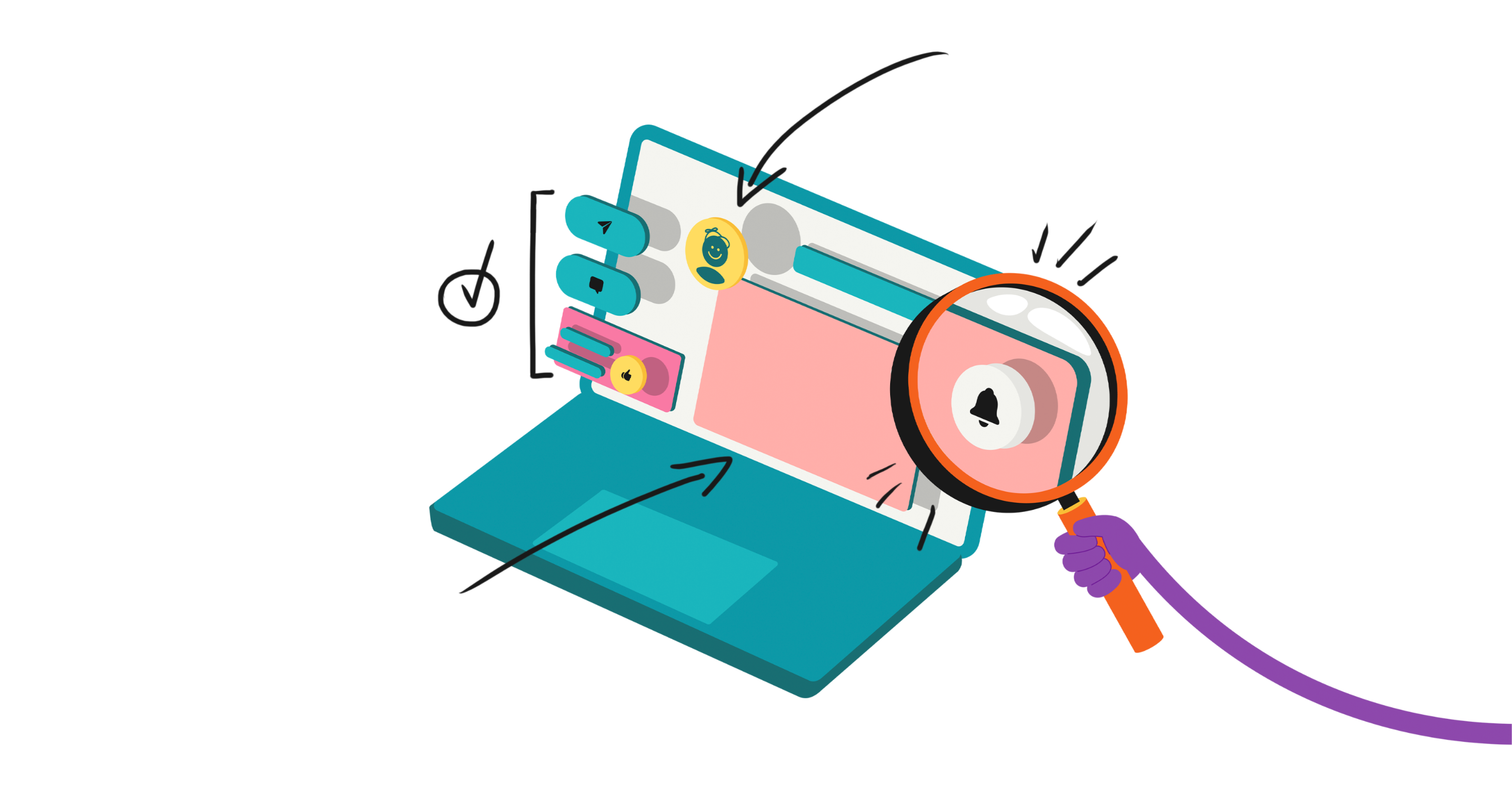 Illustration of a laptop and a breakdown of its interface