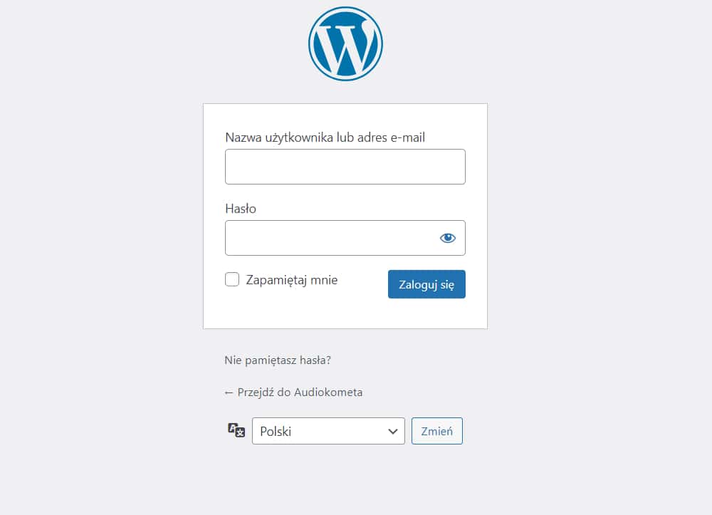 Okno logowania do WordPress