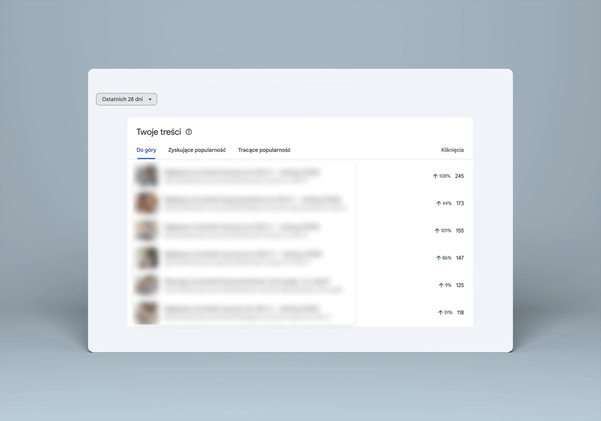 skuteczność strony w google search console - pokazana na zrzucie ekranu